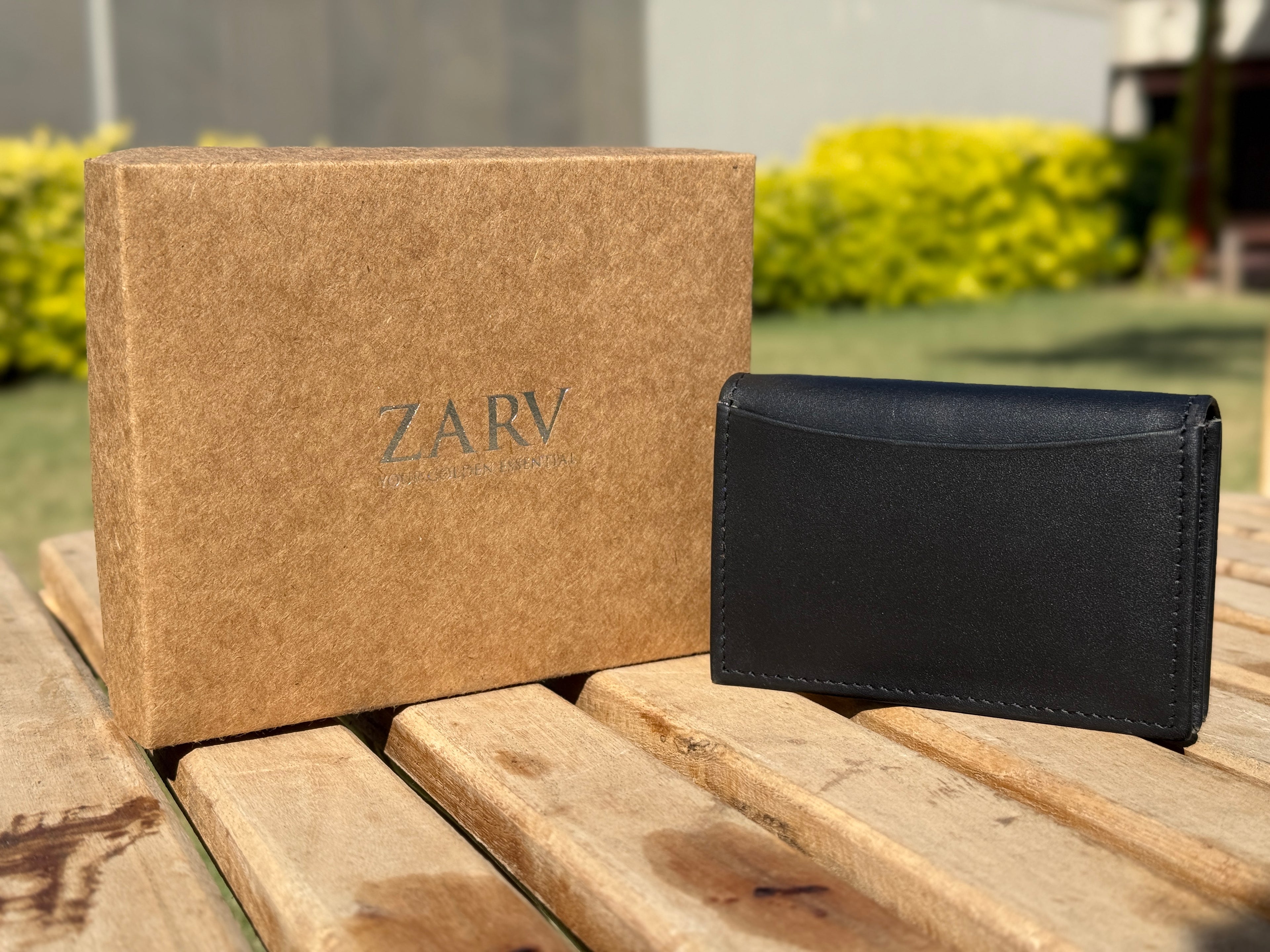 ZARV Velum Smooth Leather Card Holder in Matte Black - Back View.