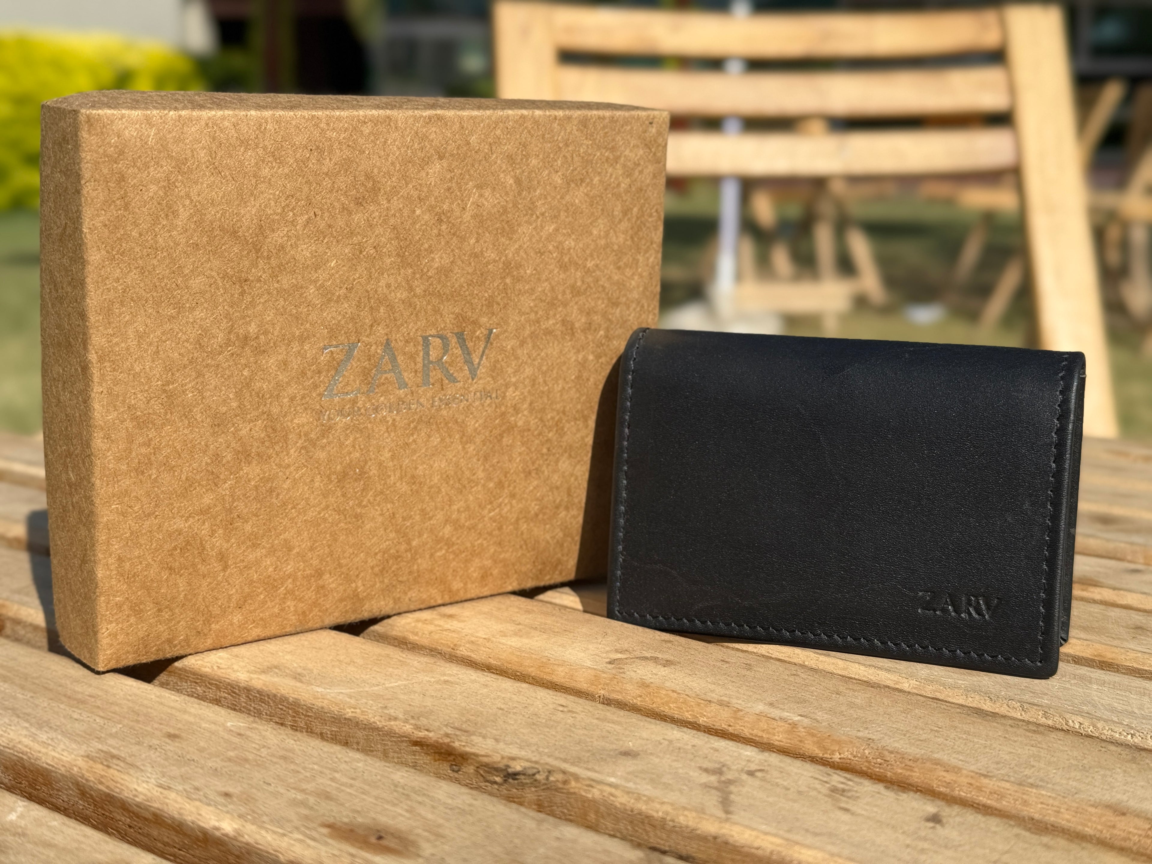 ZARV Velum Smooth Leather Card Holder in Matte Black - Front View.