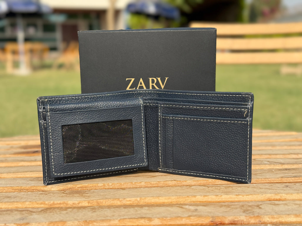 Zarv Zenith Navy Blue Minimalist Wallet – Full Grain Premium Leather