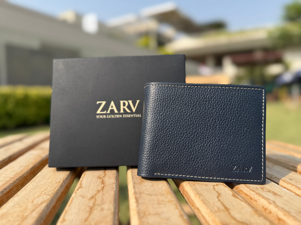 Zarv Zenith Navy Blue Minimalist Wallet – Full Grain Premium Leather